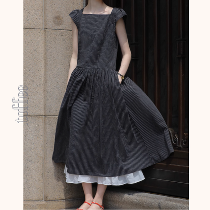 スクエアカラーストライプワンピース《Z01025》