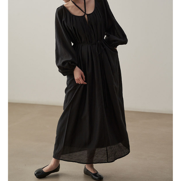 【2color】ホルターネックタックワンピース X-071