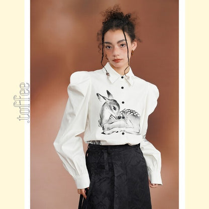 【2color】月明かりのバンビが踊る：オリエンタルな世界へ誘うブラウス C0185