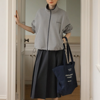 【2color】スタンドカラー ジップアップドロップショルダー スウェット《Z00891》