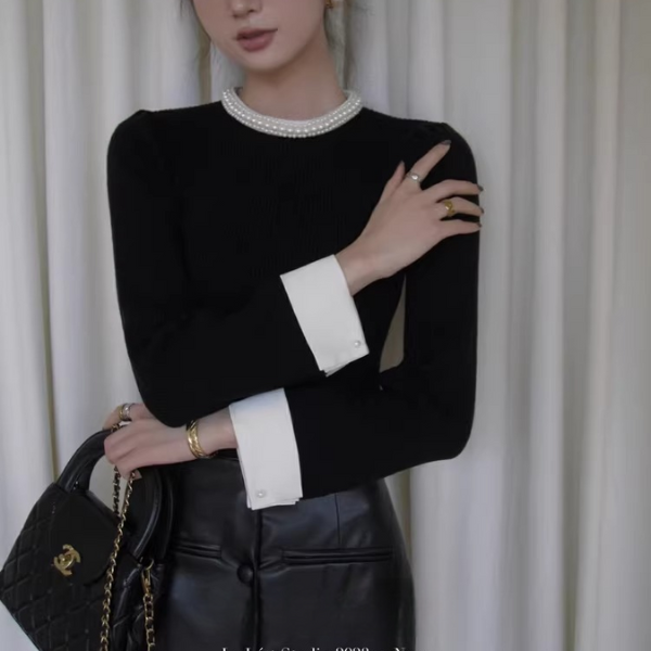 【2color】パールネックが輝くラグジュアリーニットセーター《Z01312》