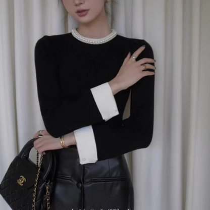 【2color】パールネックが輝くラグジュアリーニットセーター《Z01312》