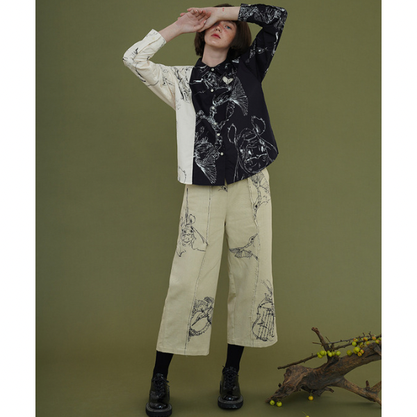 バイカラーアーティスティックシャツ w-027