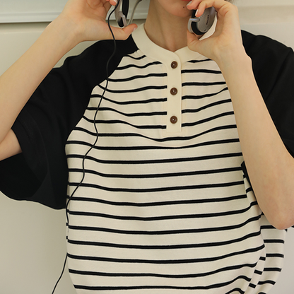 【2color】ラグランスリーブストライプTシャツ　Z00355