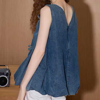 リボン装飾ノースリーブデニムトップ《Z00898》