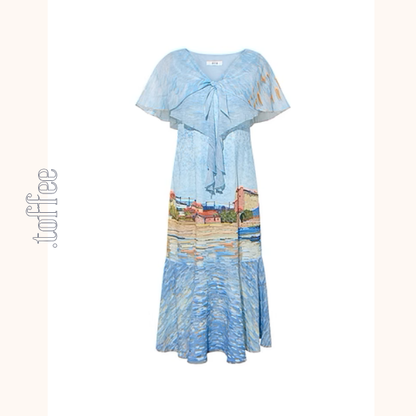 潮の音が聞こえる：シフォンプリントロングワンピース《Z00972》