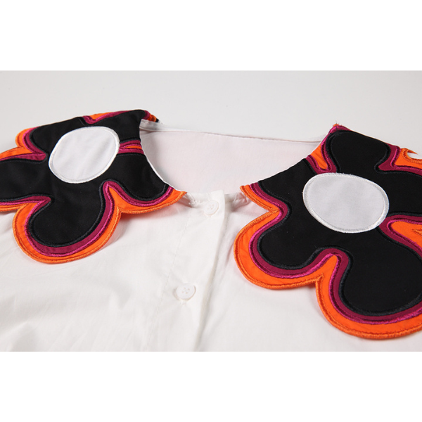 フラワーモチーフ付きフロントカッティングシャツ X-312