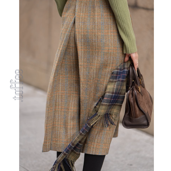 【3color】チェック柄リボン装飾ジレ＆ミモレ丈プリーツスカートセットアップ《Z00858》