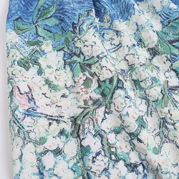 レースと油絵風プリント入りロングスカート Z00258