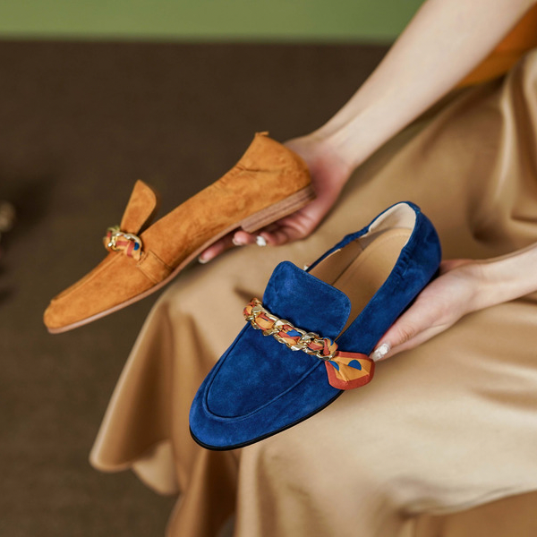 【2color】リボンチェーンラウンドトゥフラットシューズ X-369