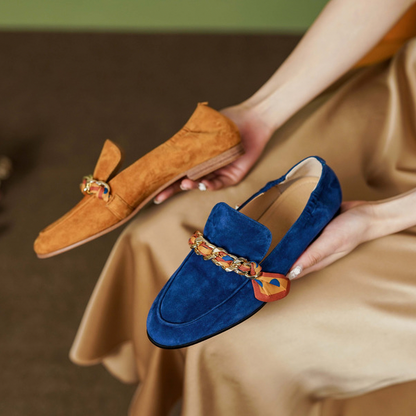 【2color】リボンチェーンラウンドトゥフラットシューズ X-369