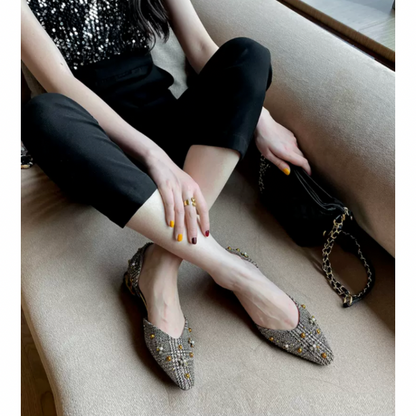 スタッズデコレーションチェックパンプス w-125