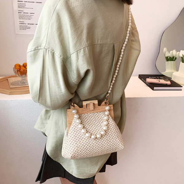 【3color】パールストラップエレガントストローバッグ X-274
