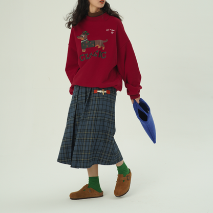 【2color】ホーンボタンチェック柄ロングスカート　Z00607