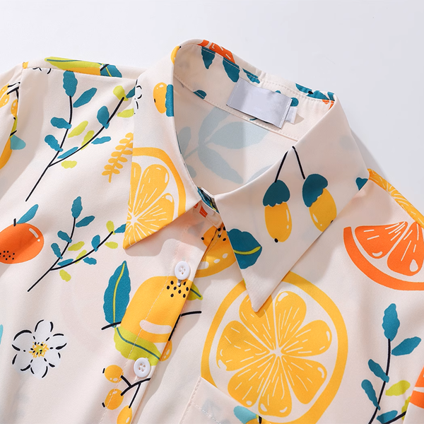 シトラスプリントドローストリングクロップドシャツ《Z00915》