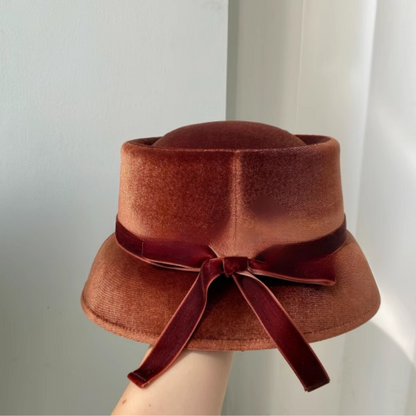 【2color】リボン付きベルベットハット Z00059