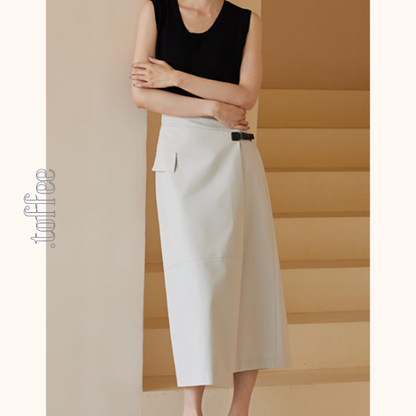 斜め前立てスカートミモレ丈スカート　Z00425