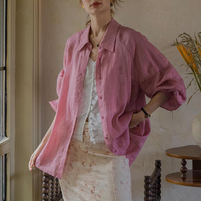 【4color】ランタンスリーブオーバーサイズシアーシャツ《Z00863》