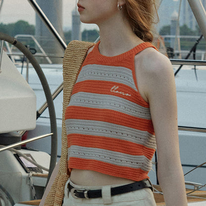 【2color】ホルターネックストライプニットトップ Z00310