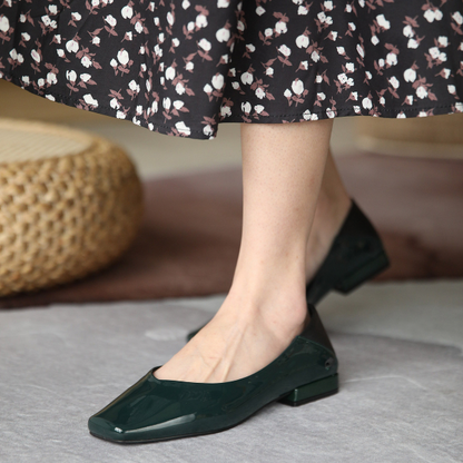 【2color】パテントレザーチェーンローヒールパンプス X-370