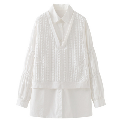 【２color】フェイクツーピースレイヤード調シャツ　AU-201