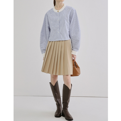 ストライプバンドカラークロップドシャツ X-380