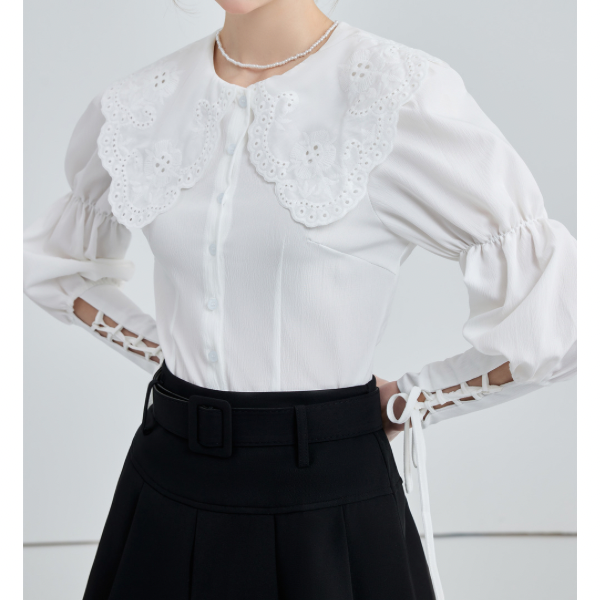 ドールカラーレースアップブラウス w-152