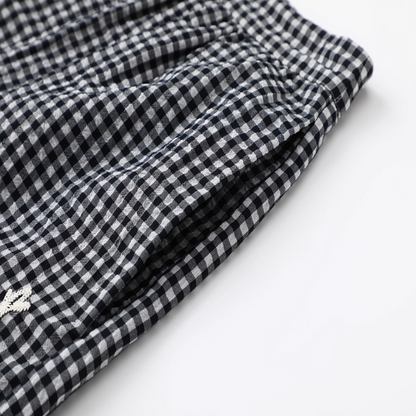 ギンガム刺繍ブラウス＆ショートパンツセットアップ《Z01038》