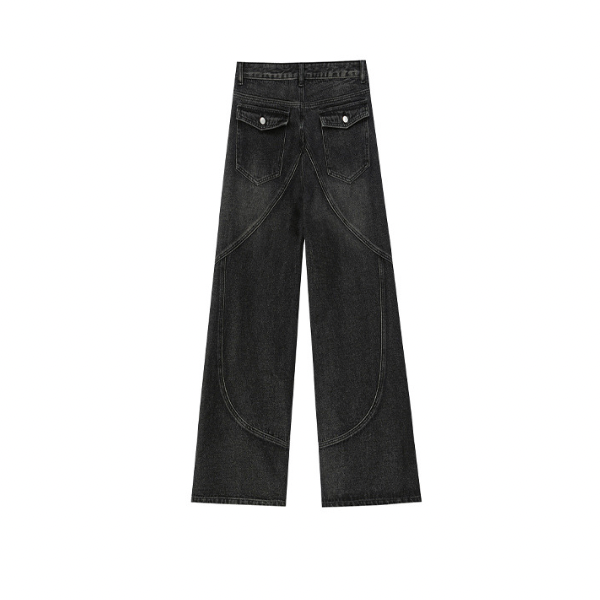 【2color】ジッパーデザイン切り替えデニム X-364