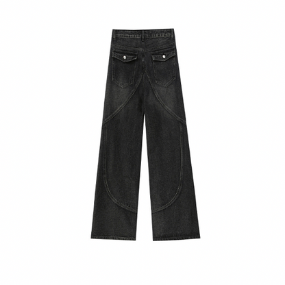 【2color】ジッパーデザイン切り替えデニム X-364