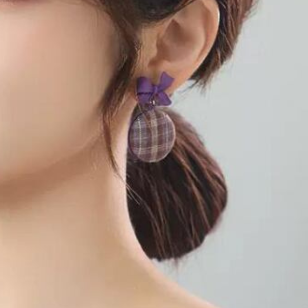 【４color】リボンデコレーションチェックピアス AU-279