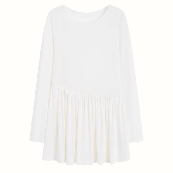 【2color】ラウンドネックペプラムロングトップ《Z00979》