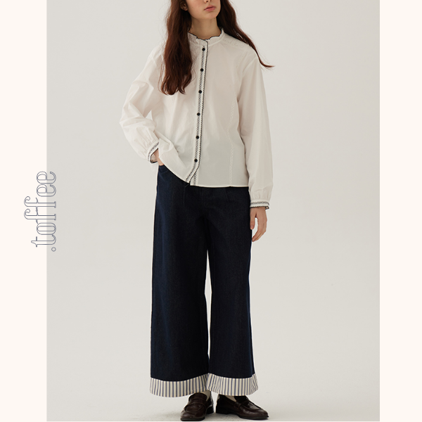 コントラストカラーレースディテールシアーブラウス《Z00844》