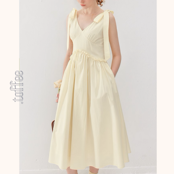 【2color】ショルダーリボンVネックワンピース《Z01011》