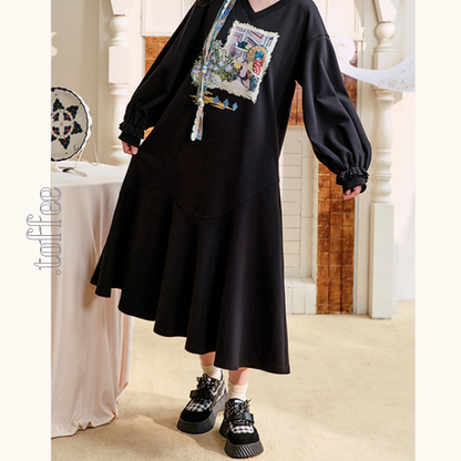 【2color】Vネックスウェットワンピース　《Z00683》