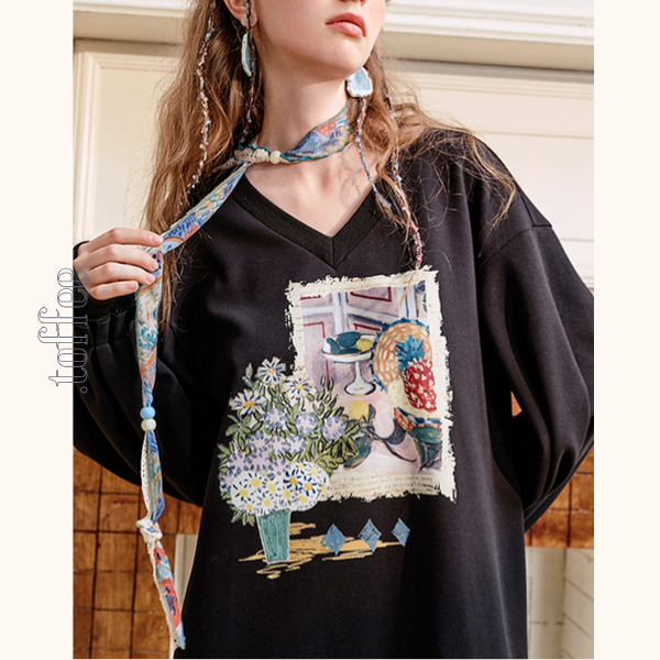 【2color】Vネックスウェットワンピース　《Z00683》