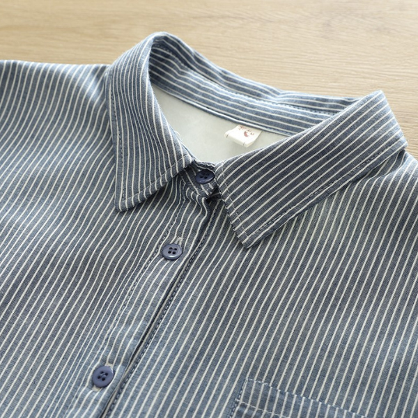 【4color】胸ポケット付きストライプ柄ボタンシャツ　《Z00724》