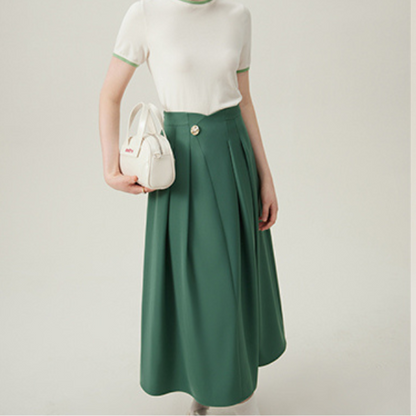 【2color】ゴールドボタン付きハイウエストAラインスカート Z00094