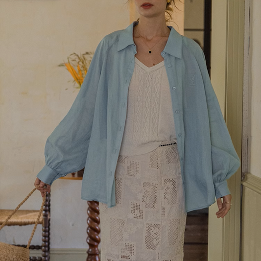 【4color】ランタンスリーブオーバーサイズシアーシャツ《Z00863》