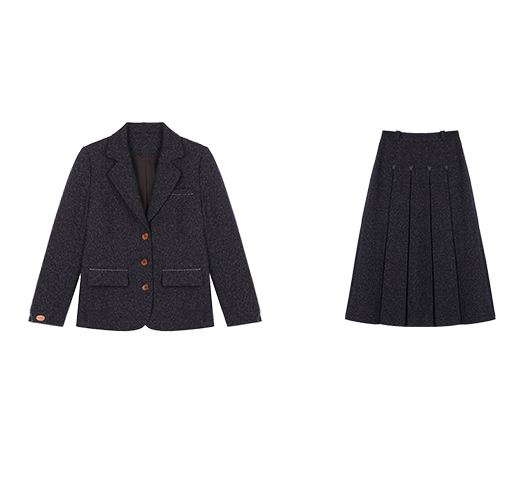 ミドル丈ジャケット＆プリーツスカートのウールセットアップ　Z00559
