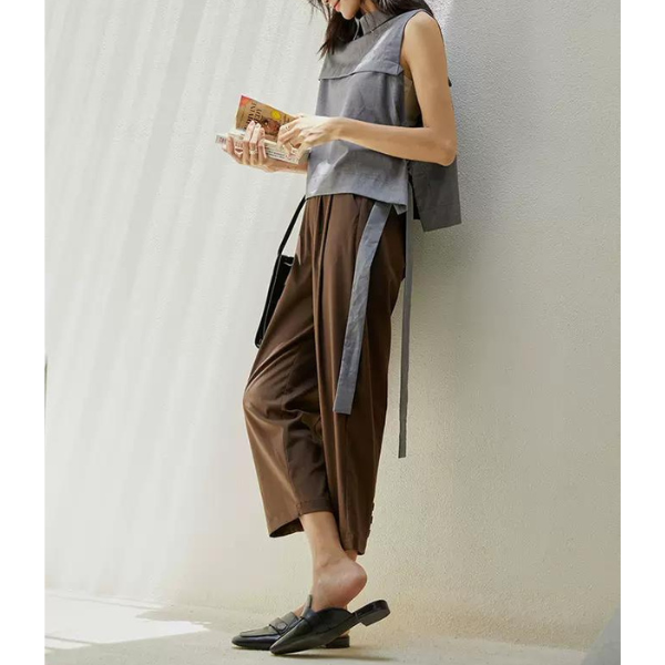 エッジボタンステッチクロップドパンツ w-013