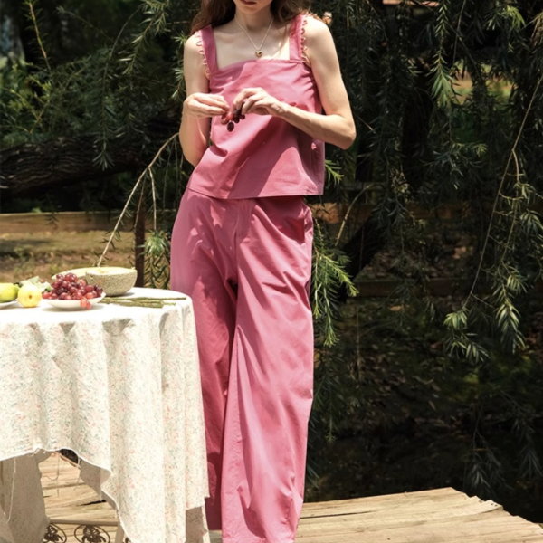 【2color】シンプルレースキャミソール＆ロングパンツのセットアップ Z00204