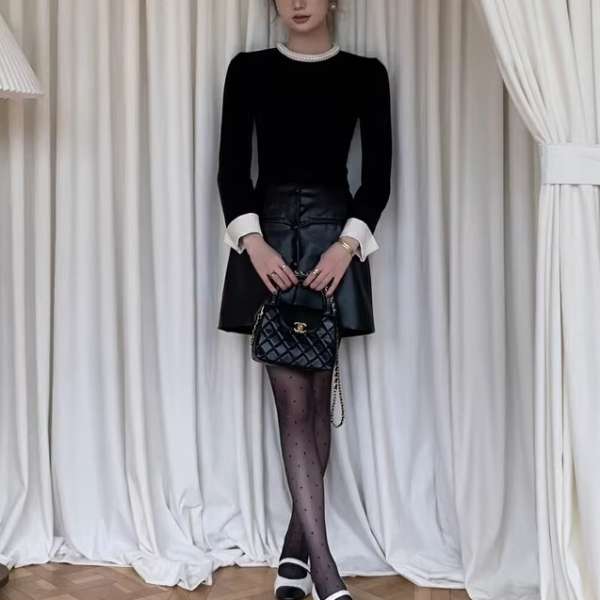 【2color】パールネックが輝くラグジュアリーニットセーター《Z01312》