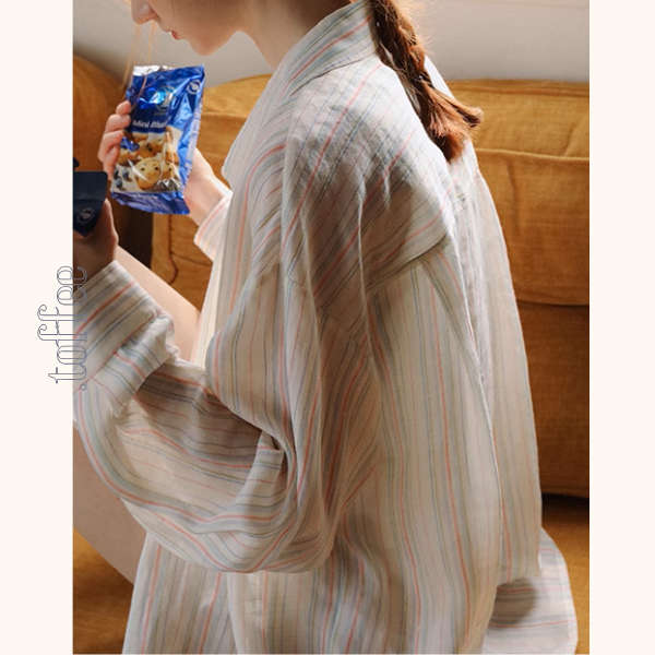 カラフルストライプルーズシャツ＆ワイドショートパンツのセットアップ《Z01029》