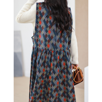 【２color】マルチカラースクエアパターンワンピース w-005