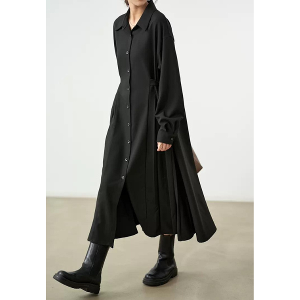 【２color】サイドプリーツフレアワンピース w-058