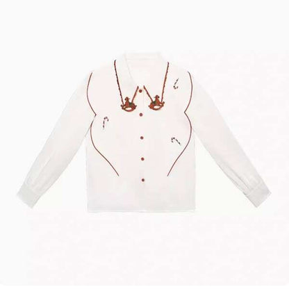 【2color】木馬刺繍配色ビッグ衿ブラウス C0109