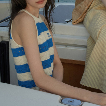 【2color】ホルターネックストライプニットトップ Z00310