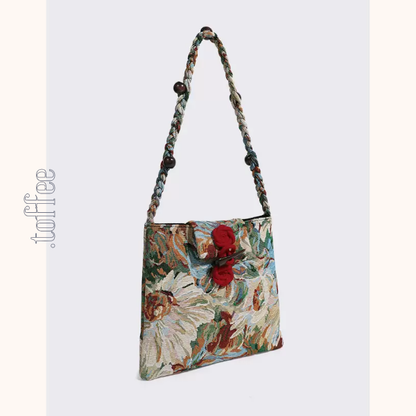 レトロな油絵ショルダーバッグ　Z00391