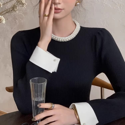 【2color】パールネックが輝くラグジュアリーニットセーター《Z01312》